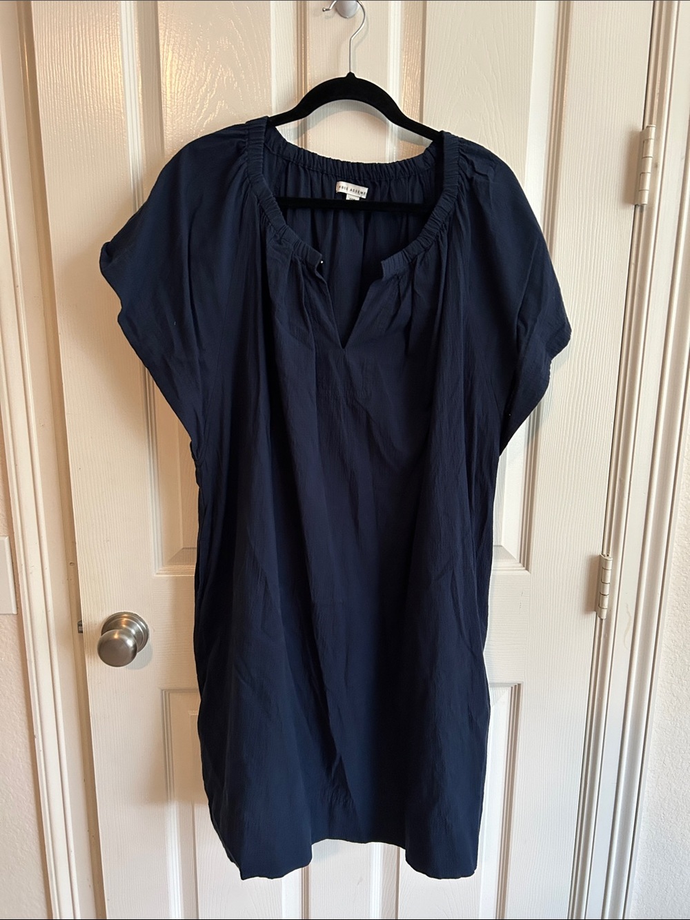 Women's Navy Short-Sleeve Peasant Dress